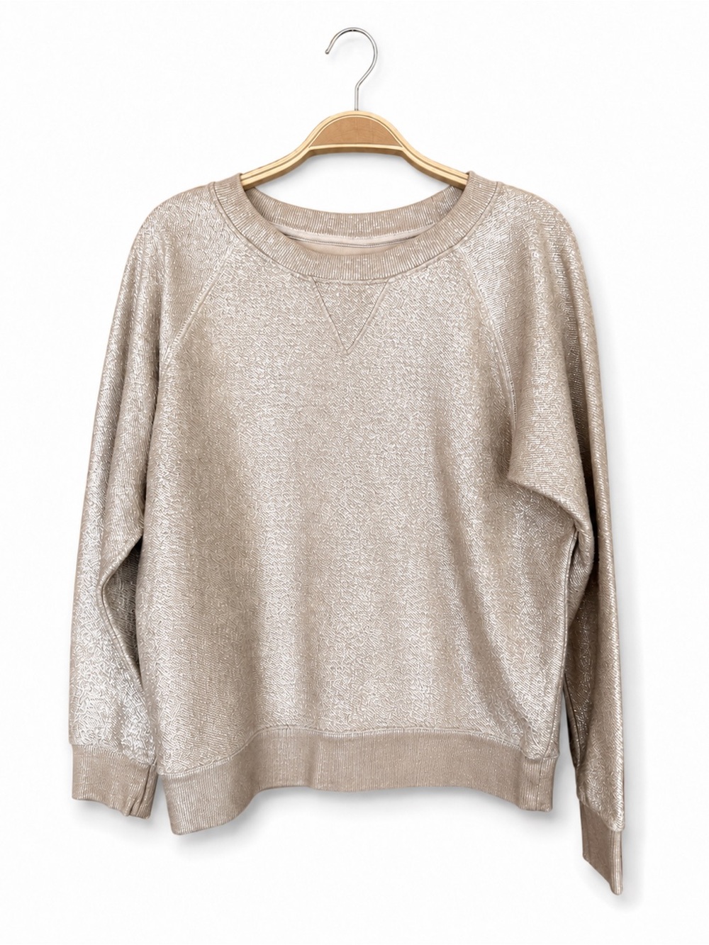 MOTHER The Square Nude Metallic Sweatshirt Size S Cotton Crewneck